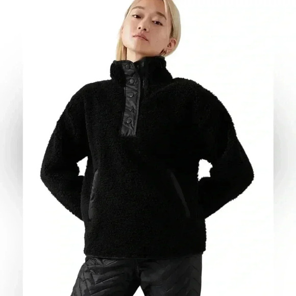 Athleta Tops Athleta Cozy Sherpa Snap Sweatshirt Black Size XS Pockets - Picture 1 of 12